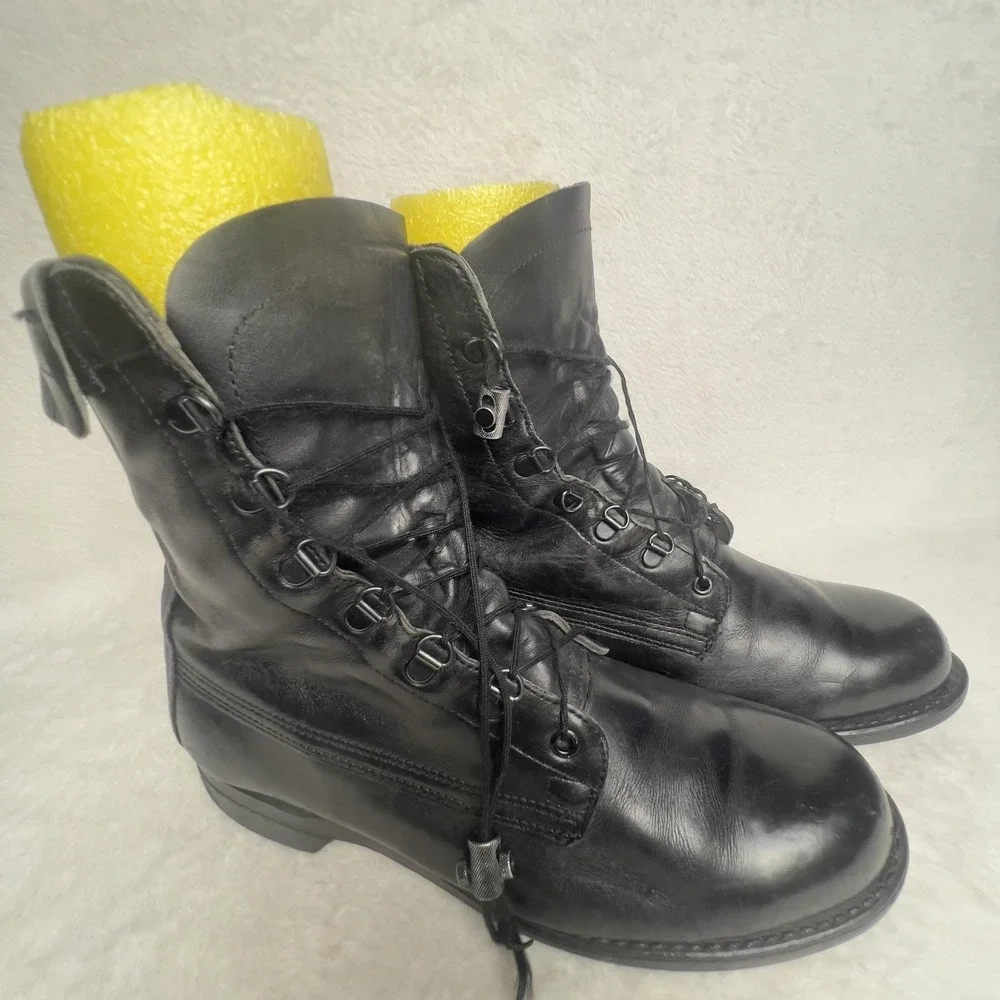 Addison Shoe Co Boots Mens 10 Black Leather Combat Zip Lace Up Military Work